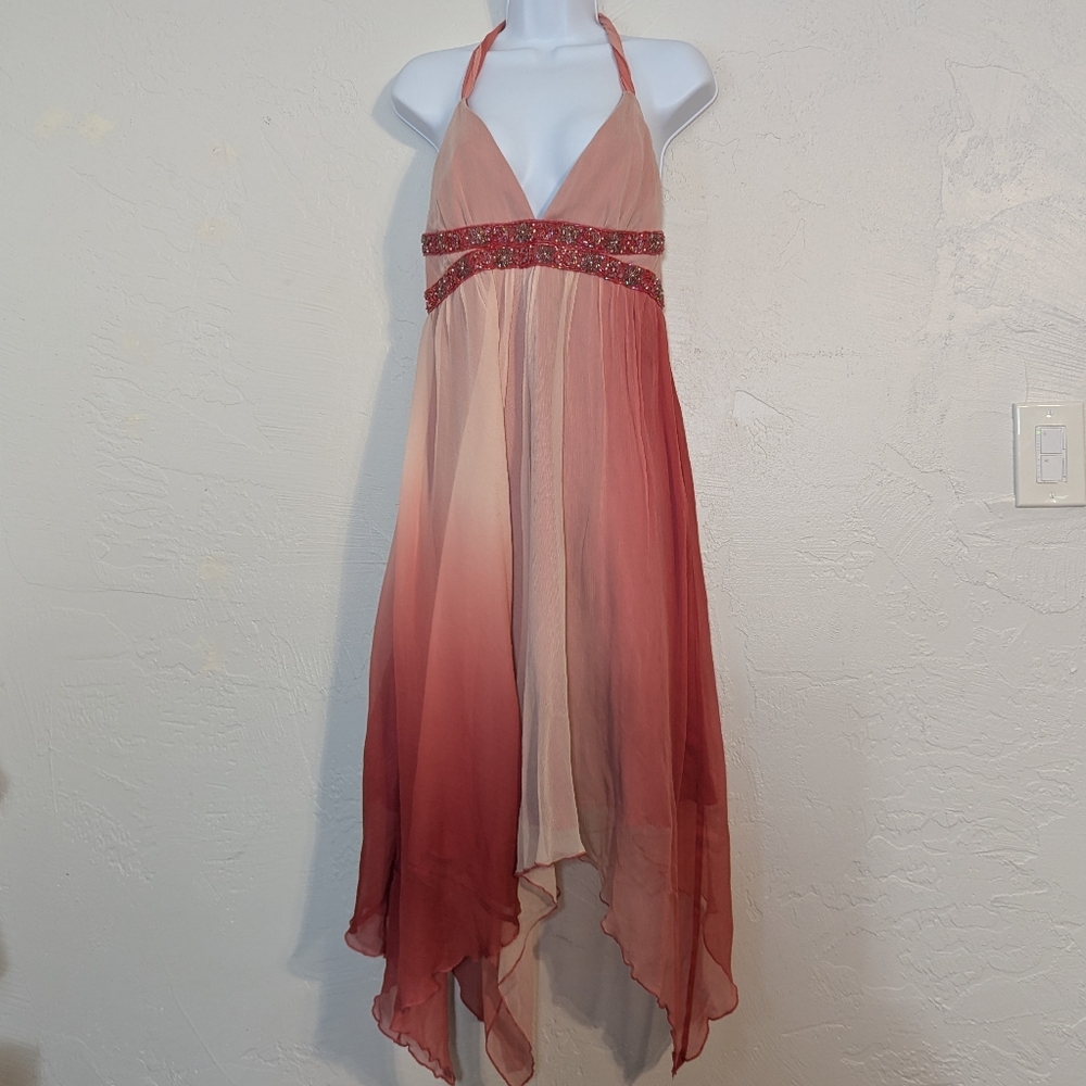 Vintage Deadstock Y2K Pink Silk Babydoll Asymmetrical Whimsical Fairy Prom Dress